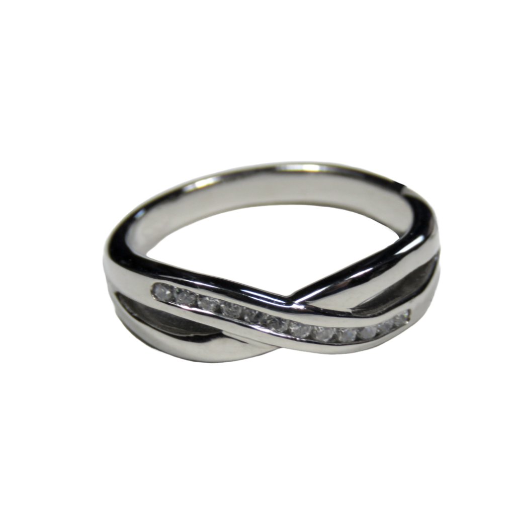 Inox Womens Polished Stainless Steel Crossed Band Ring With Cz Accents 39$